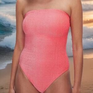 Good American Womens 4XL Strapless Metallic Coral One Piece Swimsuit Shimmer Pin